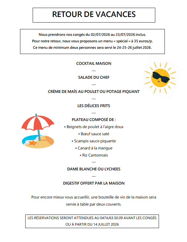 Menu retour de vacances
